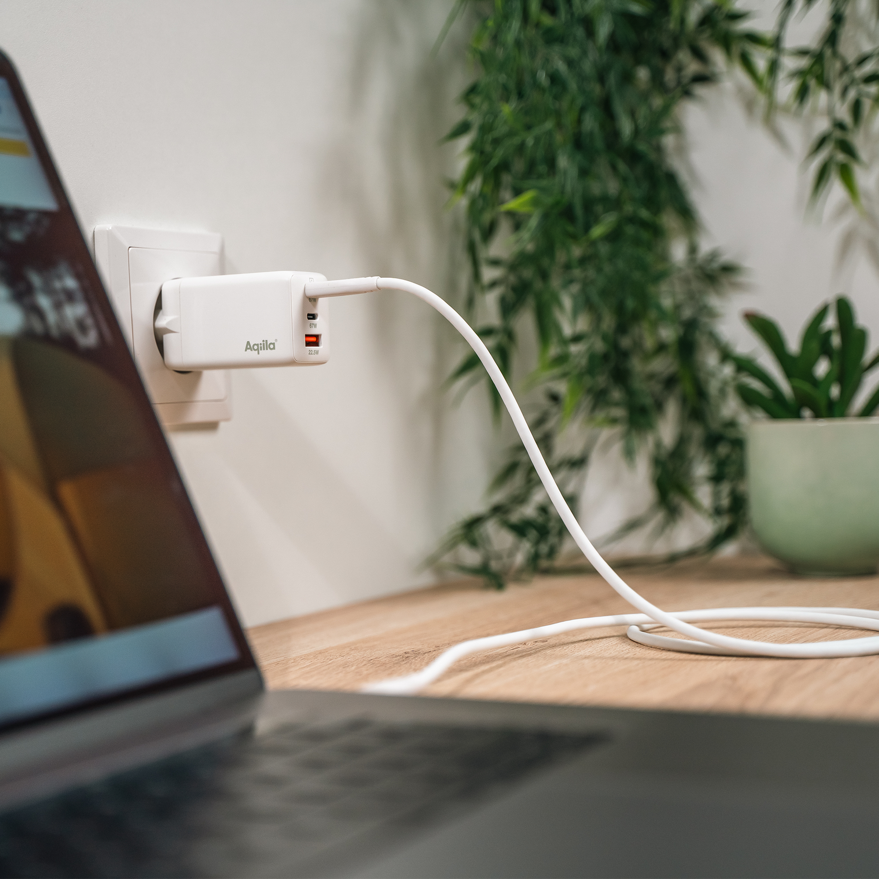 Vægoplader 65W med tre porte